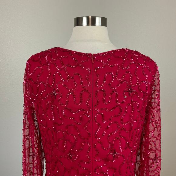 Adrianna Papell Red Sequin Long Sleeve Mini Cocktail Dress Size 10 V-Neck A-Line - Picture 8 of 14